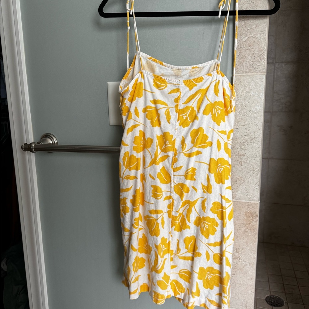 Linen White Sundress with Yellow Floral Print